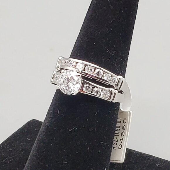 Wedding Band Engagement Ring Set Sterling Silver Size 7 CZ 925 - Picture 1 of 5